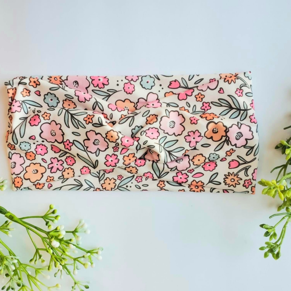 Headband twist flowers pink